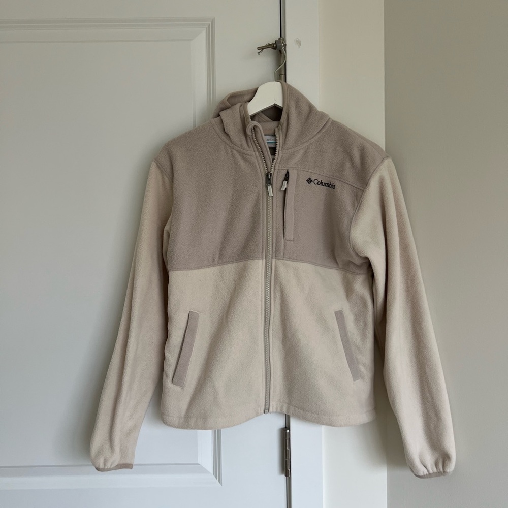 Columbia Two-Tone zip up Cream Fleece Hood Jacket